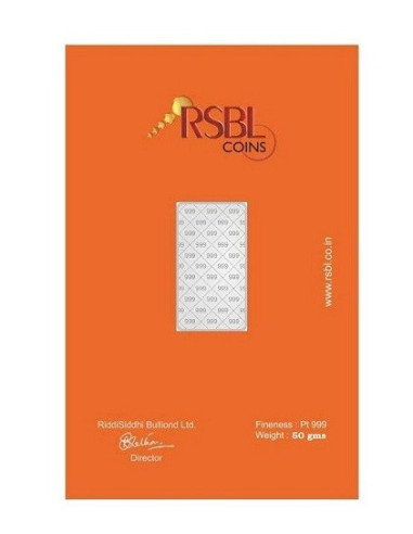 RSBL Platinum Bar Of 50 Gram 999 Purity Fineness