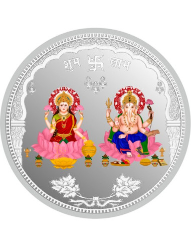 Coin Arts 3D Color Lakshmi Ganesh Silver Coin of 10 Grams in 999 Purity Fineness