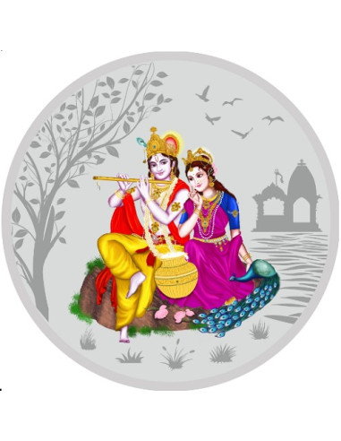 Coin Arts 3D Color Radha Krishna Silver Coin of 10 Grams in 999 Purity Fineness