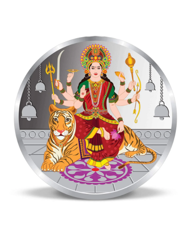 Precious Moments Color Durga Mata BIS Hallmarked Silver Coin Of 20 Gram in 999 Purity / Fineness by ACPL