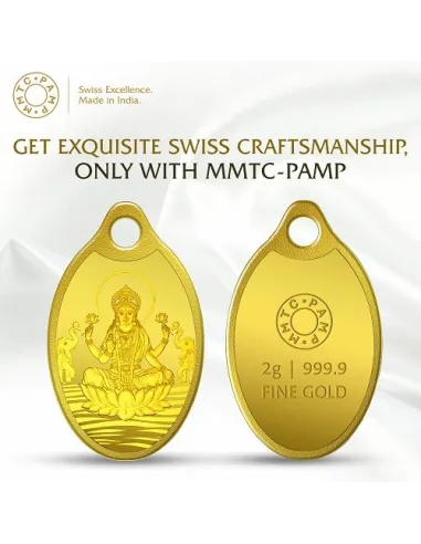 MMTC-PAMP Gold Oval Goddess Lakshmi Pendant of 2 Gram in 24 Karat / 99