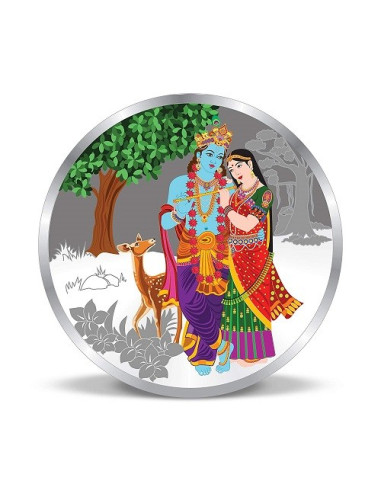 Precious Moments Color Radha Krishna BIS Hallmarked Silver Coin Of 20 Gram in 999 Purity / Fineness by ACPL