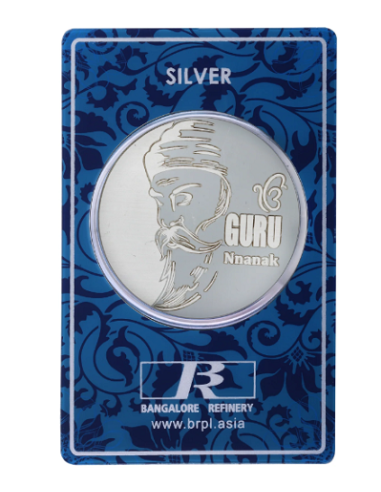 BRPL Bangalore Refinery Gurunanak Silver Coin Of 20 Grams in 999 Purity / Fineness