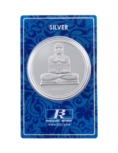 BRPL Bangalore Refinery Lord Adinath Silver Coin Of 50 Grams in 999 Purity / Fineness