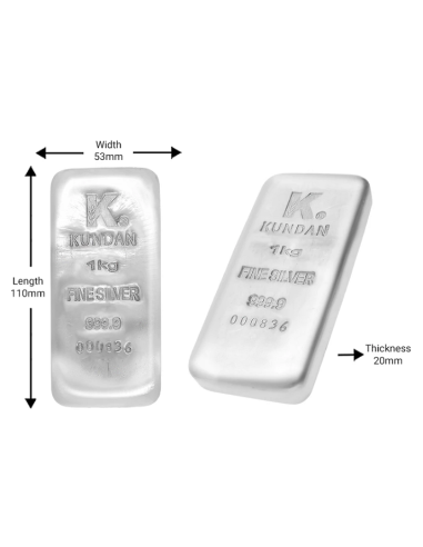 Kundan Ingot Silver Casted Bar Of 1 Kg in 24 Karat 999.9 Purity / Fine