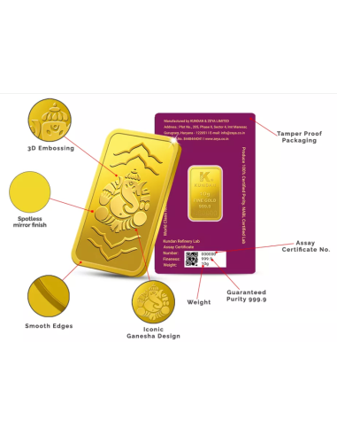 Buy 10gm Ganesha Gold Bar from KUNDAN I CoinBazaar