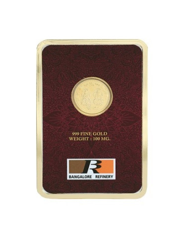 Bangalore Refinery Lakshmi Ganesh Gold Foil Coin 100 Milli Gram in 24