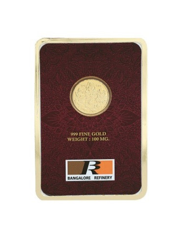 Bangalore Refinery Trimurti Gold Foil Coin 100 Milli Gram in 24 Kt 999