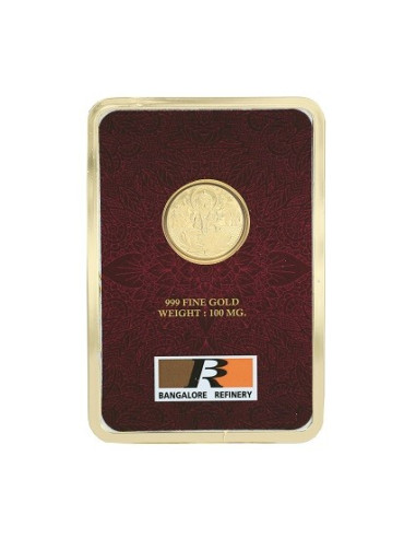 Bangalore Refinery Lakshmi Gold Foil Coin 100 Milli Gram in 24 Kt 999