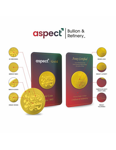 Aspect Bullion Happy Birthday Gold Coin Of 1 Grams in 24 Karat 995 Purity / Fineness