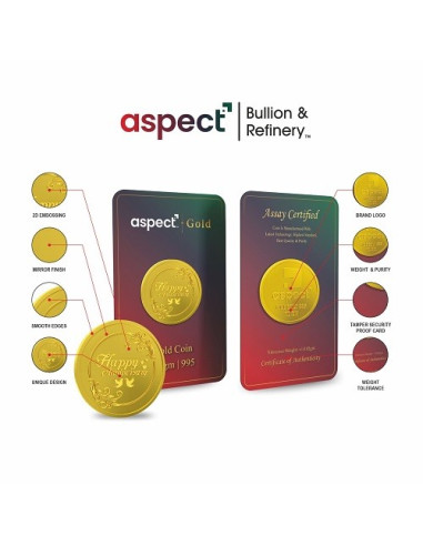 Aspect Bullion Happy Anniversary Gold Coin Of 8 Grams in 24 Karat 995