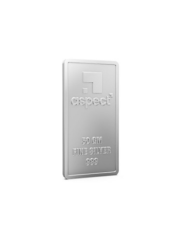 Aspect Bullion Silver Bar Of 50 Grams in 24 Karat 999 Purity / Fineness