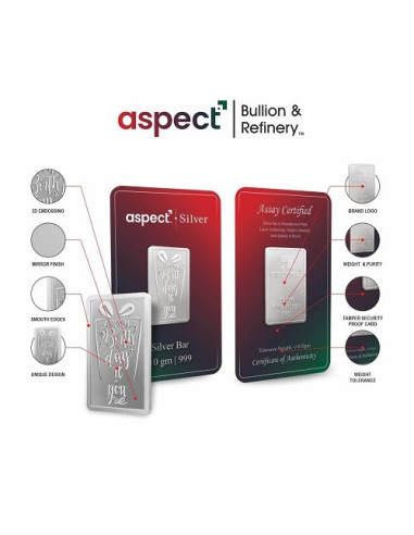 Aspect Bullion Happy Birthday Silver Bar Of 20 Grams in 24 Karat 999 Purity / Fineness