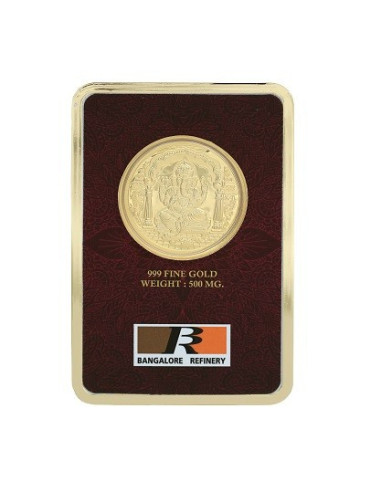 Bangalore Refinery Ganesh Gold Foil Coin 500 Milli Gram in 24 Kt 999 P