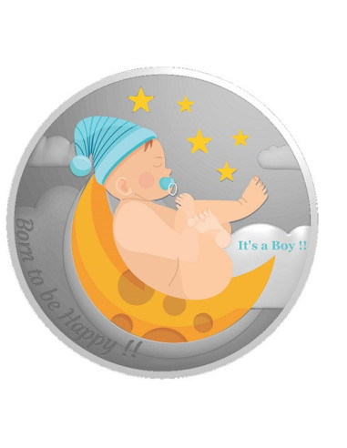 Coin Arts 3D Color New Born Baby Boy Silver Coin of 20 Grams in 999 Purity Fineness with Box