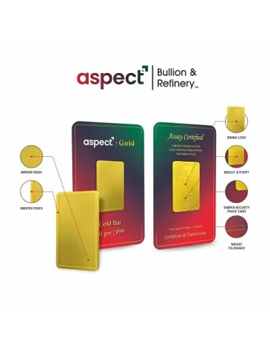 Aspect Bullion Gold Bar Of 20 Grams in 24 Karat 999 Purity / Fineness