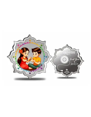 Omkar Mint Rakhi Special Lotus Shape Color Silver Coin Of 5 Grams in 9