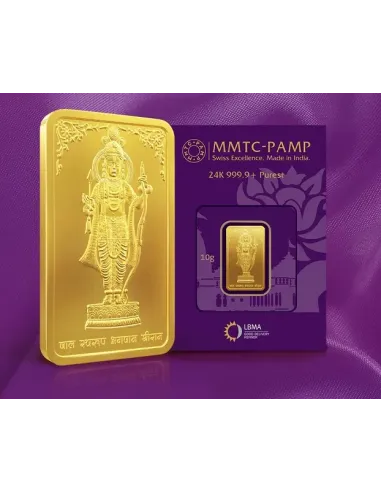 MMTC-PAMP Ram Lalla Gold Ingot Bar of 10 Grams in 24 Karat  999.9 Puri