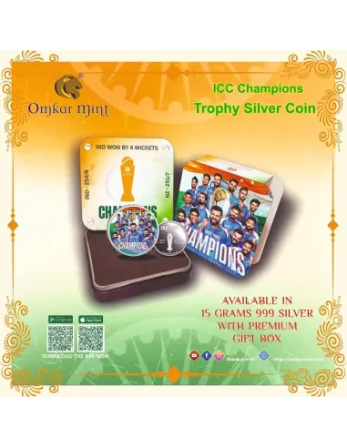 Omkar Mint ICC Champions Trophy 15 Grams Color Silver Coin  in 999 Pur