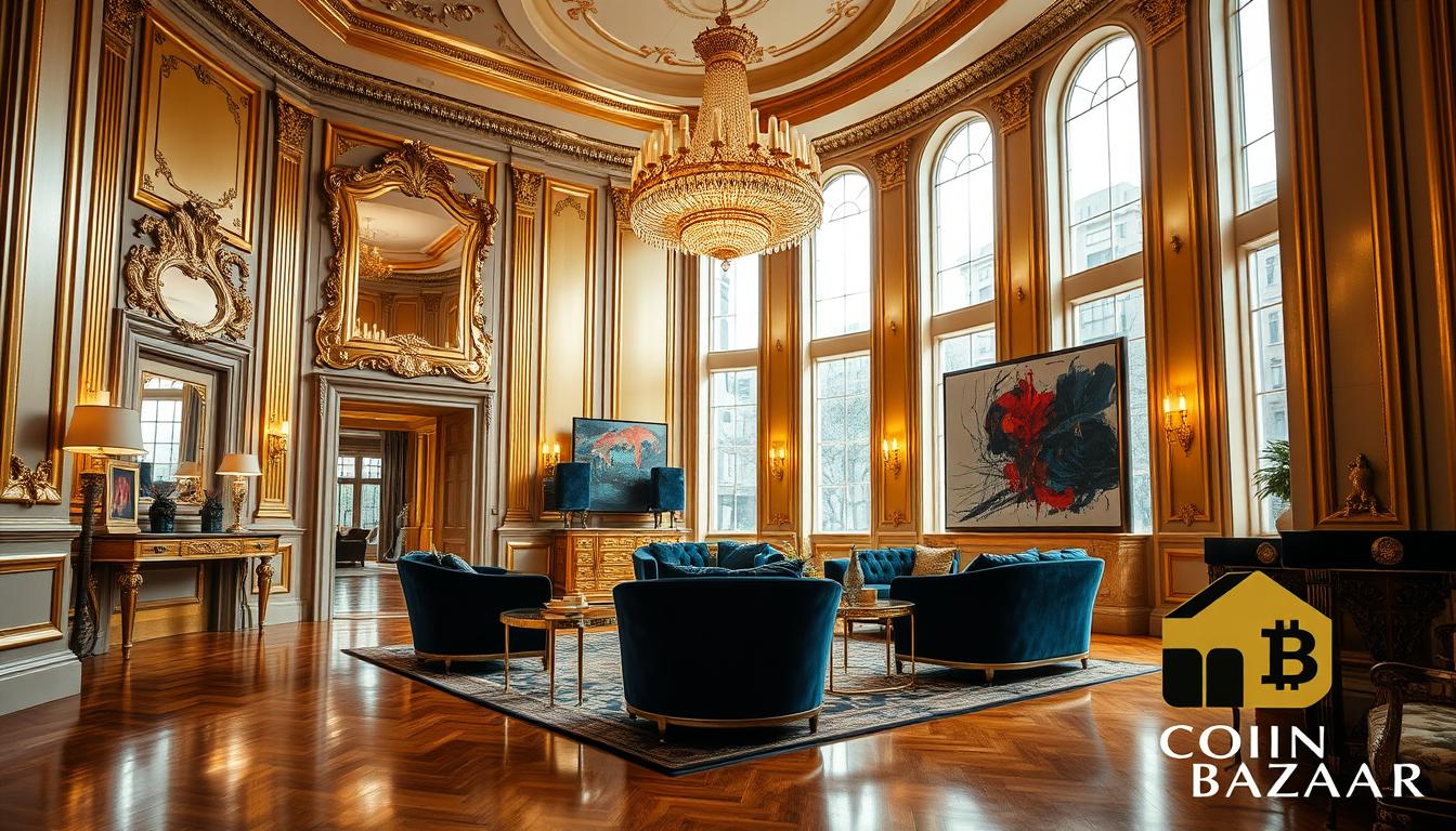 Luxury property, interiors with gold / platinum accents — gold-accented architecture, art interiors